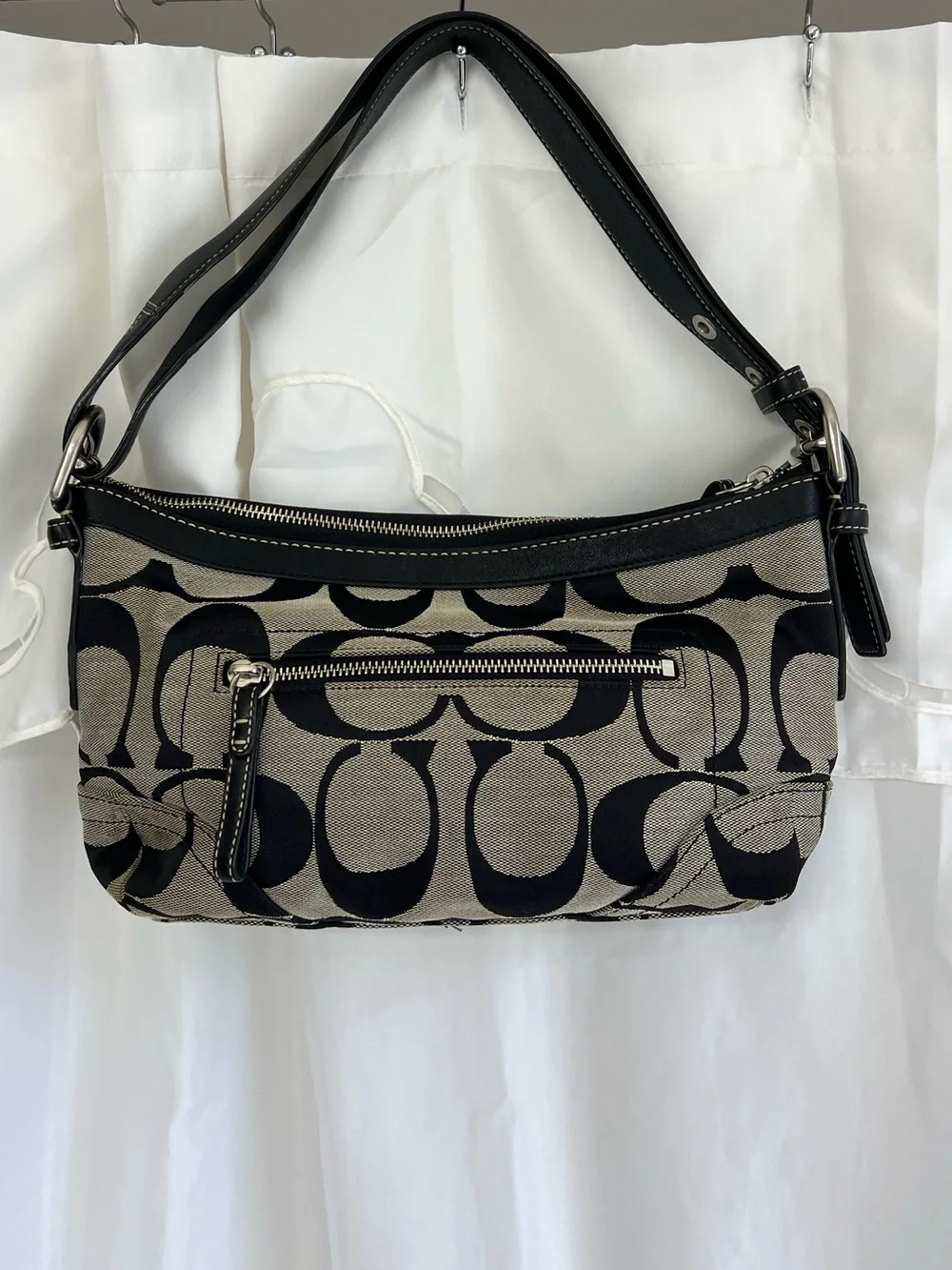 Vintage Y2K Coach F13080 Signature C Jacquard Black Shoulder Bag